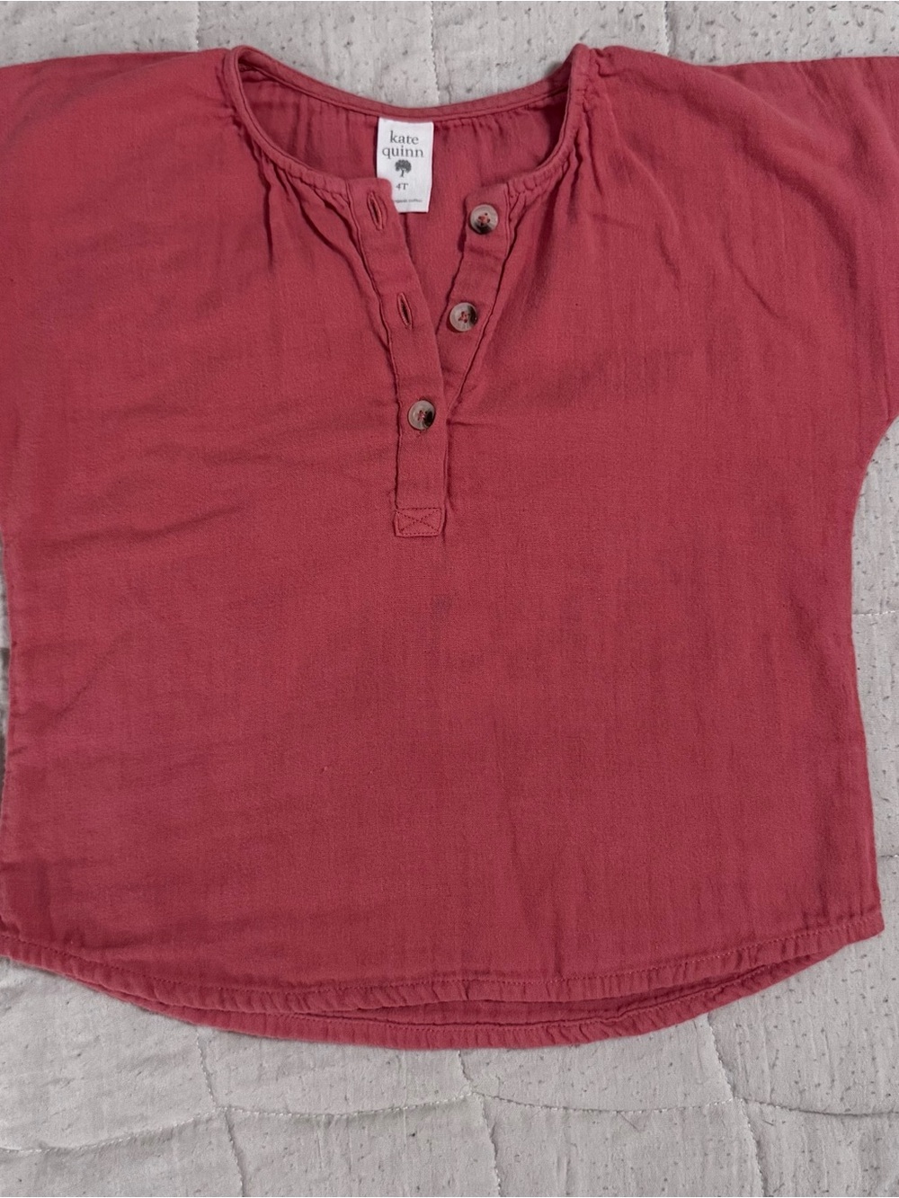 kate quinn Coral Red Short-Sleeve Henley Tee